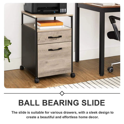 Wooden mobile cabinet with drawers, showing Two Pack 10 Inch Full Extension Ball Bearing Drawer Slides Side Mount Built Tough.