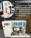Heavy Duty Automatic Carton Erector And Bottom Taping Sealer with vacuum suction, showing control panel and carton gripping mechanism.