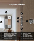 Installation guide for Slick Apple Home Key Smart Door Lock With Quick Scan Fingerprint Reader, showing measurements for easy setup.