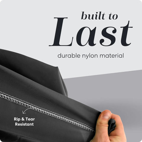 Close-up of Heavy Duty Nylon Laundry Bag with Locking Drawstring, showing durable material and rip-resistant stitching, black.
