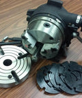 Heavy Duty 6 Inch Precision Indexing Spacer With Adjustable Chuck Rock Solid Worm Gear Rotary Base, showing dial and metal plates.