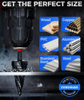 Step Drill Bit Set For Metal With Four Spiral Flute Bits 5-Piece 0.125 to 1.375 Inch Range AITIN Coated Hex Shank 0.25 Inch