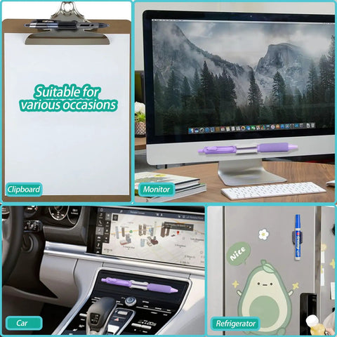 Adhesive Wall Pen Holder 6 Pack Silicone Pencil Marker Stylus Organizer Dual Hole Design for desks and clipboards in various settings.