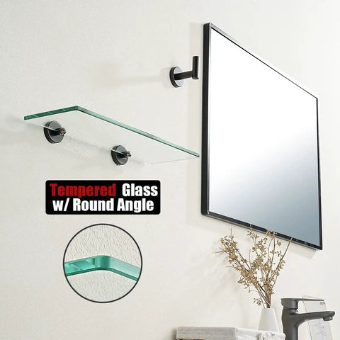 Oil Rubbed Bronze Bathroom Glass Shelf, 16 By 5 Inches, 8mm Tempered Glass With 304 Stainless Steel Wall Mount above sink