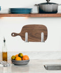 Stainless Steel Wall Mounted Lid Rack And Cutting Board Holder For Pan Lids installed in kitchen