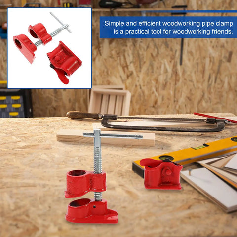 Lightweight Three Quarter Inch Quick Release Woodworking Pipe Clamp Red Heavy Duty Carpenter Tool For Wood Gluing And Pipe Fastening In DIY Projects And Home Workshop