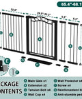 Ultra Wide Baby Gate With Door, Fits 65.4 To 68.1 Inches, 30 Inch Tall, Pressure Mounted No Drill, Indoor Tension Metal Safety Gate parts shown