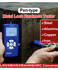 Pro Grade Portable Digital Hardness Tester For Metal Steel And Alloys Built Tough With A Smart 360 Impact Sensor in use on steel.