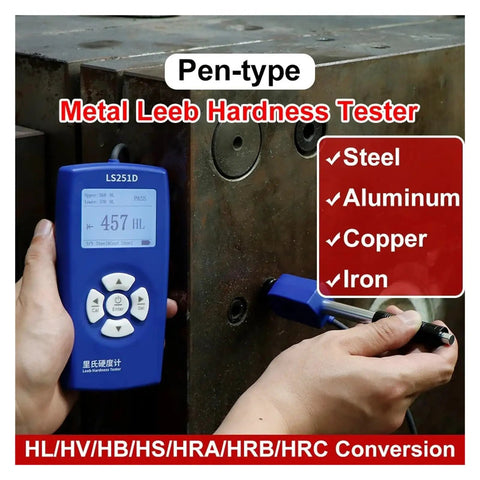 Pro Grade Portable Digital Hardness Tester For Metal Steel And Alloys Built Tough With A Smart 360 Impact Sensor in use on steel.