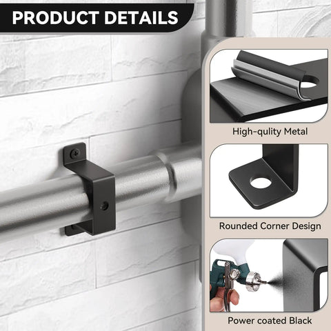 3 Pcs 2x2 Square Tube Strap Clamp Set U Shaped Steel Bracket Black Powder Coated For Wood Decks Fence Posts Water Pipes And Stairs Railing Square Tube Buckle Mounts detail view showing black coating, metal, and rounded corners.