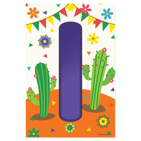 Bienvenidos Welcome Poster Set For Spanish Classrooms featuring letter 'I' with colorful cacti and flowers, 12x18 in satin paper.