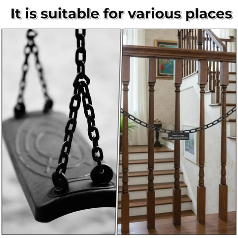 Black Plastic Chain Links Kit 3 Ft Long 6mm Links With 5 S Hooks For Barriers used for indoor staircase barrier