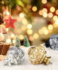 Three finials in silver, gold, and black glitter under a festive light background for Telescoping Curtain Rod Set 32 To 58 Inches Adjustable 7 Eighth Inch Drape Rod For Windows 20 To 54 Inches Silver With Translucent Finials Decorative Home Curtain Hardware Easy Glide