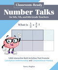 Book cover for Number Talks for Middle School Math, 1,000 Interactive Activities featuring a cartoon brain character and math problem.
