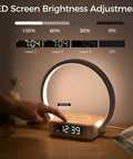 All In One Touch Desk Lamp With Alarm Clock Qi Wireless Charger And Wake Up Light Three Hue Settings on bedside table