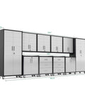 Heavy Duty 10 Piece Steel Garage Cabinet System With Workbench All In One Modular Garage Storage Set shown from front