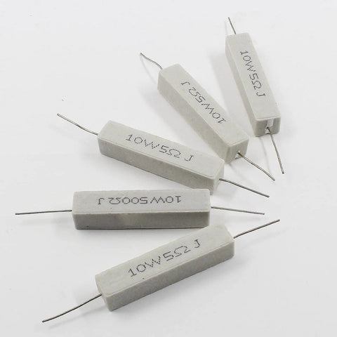 Rock Solid 10 Pack 10 Watt 5 Ohm Cement Resistors Heavy Duty Wirewound Ceramic Power Resistors With 5 Percent Tolerance For Circuits And Hobby Projects Built Tough Reliable on a white background