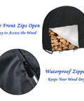 Heavy Duty Outdoor 48 Inch Firewood Log Hoop Rack Cover With Waterproof Zipper Black All Weather Protection open view
