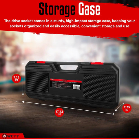 Closed black storage case for 11 Piece Torque Wrench Set With Half Inch, Three Eighths Inch And Quarter Inch Drives.