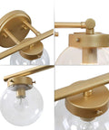 Gold Vanity Light Fixture For Bathroom With Clear Glass Shades Modern Rustic Over Mirror Sconce and brass detailing