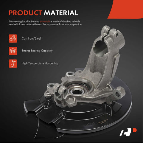 Front Right Steering Knuckle And Wheel Bearing Hub Assembly For Ford Escape 2013-2019 Passenger Side Beefed-Up Heavy Duty Suspension Upgrade With Dust Shield Included Easy Install Replacement Part, made of durable cast iron/steel with high temperature hardening, showcasing strength and reliability.
