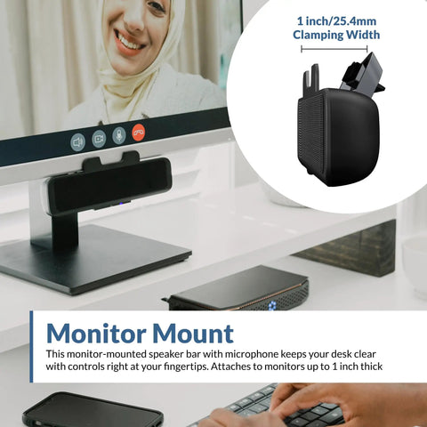 USB And Bluetooth Speaker Bar For PC With Monitor Clamp And Speakerphone 5W Power USB Powered Desk Sound Bar With Quick Bluetooth Pairing