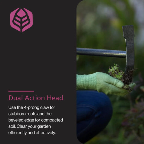 Using Terra Garden Weeder Hand Tool With Dual Heads For Precision Weeding Rust Resistant Steel Build Comfortable Grip