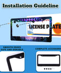 Installation guide for Sturdy Stainless Steel Moon Phases Aurora Forest License Plate Frame with screws included and license plate