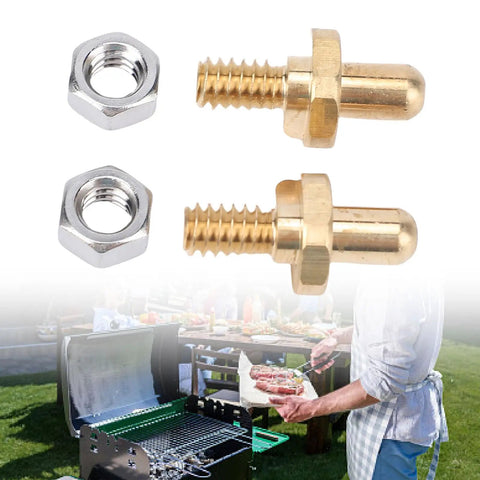 Stainless Steel Hinge Pin Replacement Kit For Summit Spirit Grills with bolts and nuts, shown outdoors with grill setup.