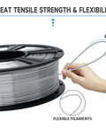 GIANTARM silk metallic silver PLA filament on 1kg spool, 1.75mm, flexible loop demonstration.