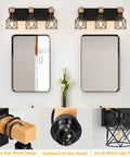 3 Light Farmhouse Vanity Light For Bathroom Over Mirror Rustic Wood And Black Metal Cage Industrial Fixture installed view