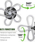 110Lbs Neodymium Magnetic Hooks Set With Swivel Carabiner Hangers showing 360-degree rotation, black magnets, multifunction use.