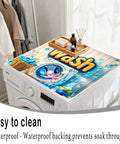 Dope Cartoon Bubbles Top Cover For Washing Machine And Dryer 23.6 X 19.6 Inches on top of a washer in laundry room.