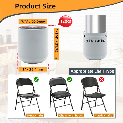 Heavy Duty Folding Chair Leg Caps 12 Pack Premium Grey Floor Savers Top Tier Made Tough zero scratch caps sizes with compatible chairs
