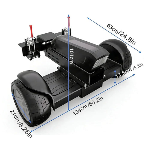 Heavy Duty Electric Push Cart Dolly With 300KG Capacity And Massive 800W Motor dimensions showing length and width details.