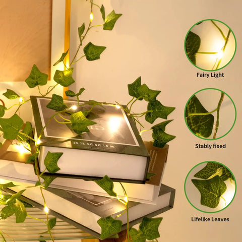 33 Ft Ivy Garland With 100 LED Fairy Lights For Home Decor Living Room And Bedroom Wall Art Aesthetic Office Lighting Wedding Party