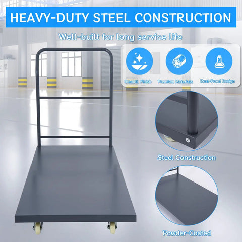 Load Up Your Gear On This Rock Solid Heavy Duty Flatbed Cart 60X30 2000 Lb Steel Platform Truck with sturdy handle and swivel casters.