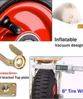 Close-up of 2 Pack Heavy Duty Rubber Trolley Castors With Smooth Rollin Pneumatic Air Caster Wheels showing rubber tire, 6mm steel bracket.