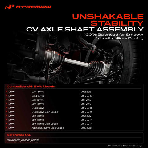 BMW Front Left Driver Side CV Axle Shaft Assembly That Fits 528i xDrive 2012 To 2015 with product details