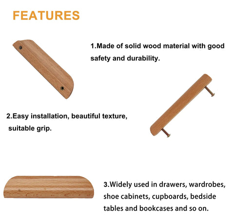 Solid Wood Cabinet Handles 5 Inch, 4 Pack Drawer And Wardrobe Pulls For Furniture And Cabinetry, detailed features with wooden texture.