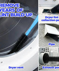 Dryer Vent Cleaner Kit 5 Piece Flexible Snake Brush Set cleaning lint from dryer, exhaust port, and pipe with flexible brush tool.
