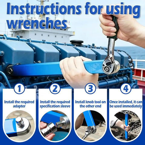 Using Wrench Extender Kit With Non Swivel Leveraging Ratchet Socket Tool And Two Adapters for Tight Spaces on engine