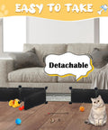 21 Piece Under Bed Blocker For Pets And Toys Total Storage Space Saver Flexible Pet Guard Barrier shown detaching from sofa with toys.