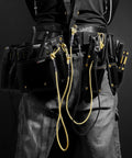 Back view of tool belt with various tools including High Leverage Side Cutting Pliers 8 Inch Workhorse Wire Cutter For Steel Wire AWG 12 Copper Wire