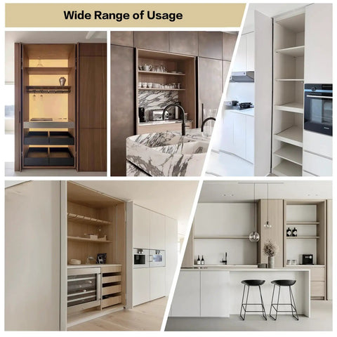 Slick Heavy Duty Pocket Door Slide Hinge Kit With Thick Cold Rolled Steel And Dual Row Ball Bearings For A Damn Smooth Invisible Sliding Motion On Inset Wood Doors in modern kitchen cabinetry designs.