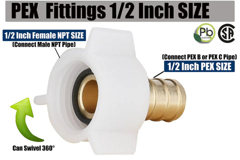 Half Inch Pex Female Swivel Fitting Adapter For RV Plumbing Lead Free Brass Crimp Connector Pack Of Ten Easy Install