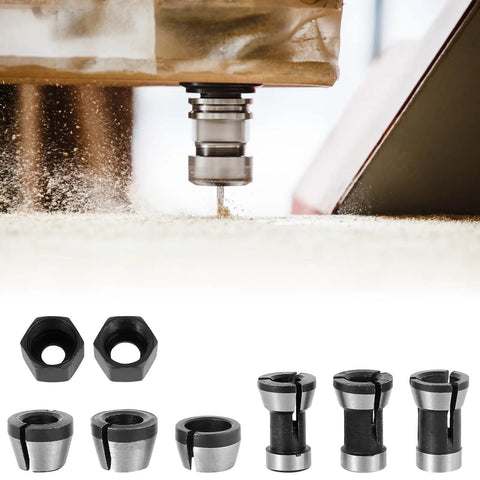 Router in action with Eight Piece Router Collet Chuck Set With Pro Grade High Precision Trimmer Adapters in 6mm 6.35mm 8mm carbon steel