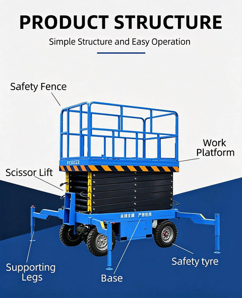 14 Meter Mobile Scissor Lift Heavy Duty Industrial Aerial Work Platform with safety fence and scissor lift design.