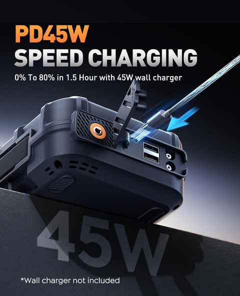 Beast All In One Jump Starter With Air Compressor And Power Bank, 8000A Peak showing PD45W speed charging feature