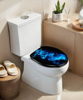 Novelty Elongated Resin Toilet Seat for Bathroom with blue smoke design installed on a white toilet.